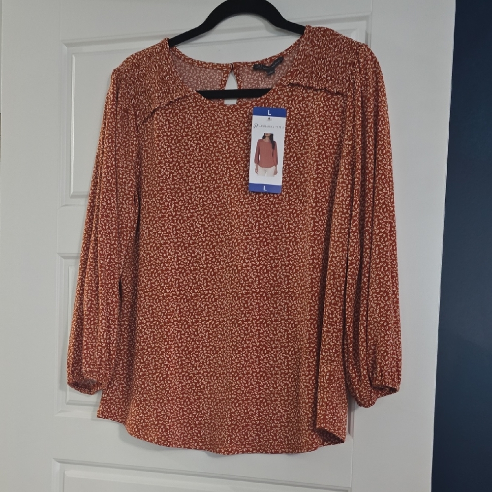 Adrianna Papell Terracotta Patterned Blouse